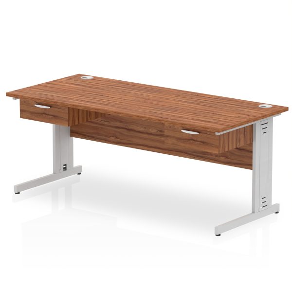 Pulse Cable Managed Straight Desk Silver Frame With Two One Drawer Fixed Pedestals - Image 14