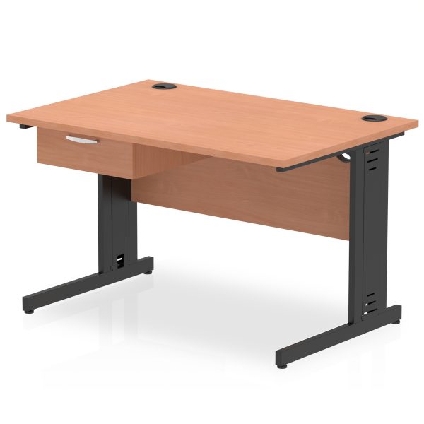 Pulse Cable Managed Straight Desk Black Frame With Single One Drawer Fixed Pedestal