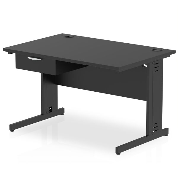 Pulse Cable Managed Straight Desk Black Frame With Single One Drawer Fixed Pedestal - Image 2