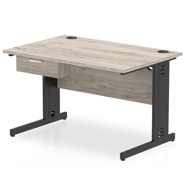 Pulse Cable Managed Straight Desk Black Frame With Single One Drawer Fixed Pedestal - Image 3