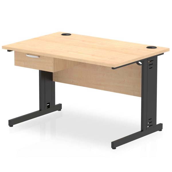 Pulse Cable Managed Straight Desk Black Frame With Single One Drawer Fixed Pedestal - Image 4