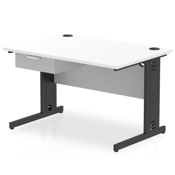 Pulse Cable Managed Straight Desk Black Frame With Single One Drawer Fixed Pedestal - Image 6