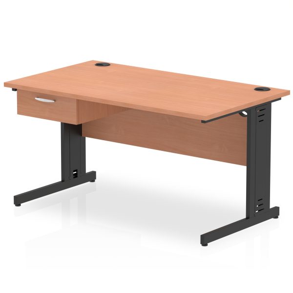 Pulse Cable Managed Straight Desk Black Frame With Single One Drawer Fixed Pedestal - Image 8
