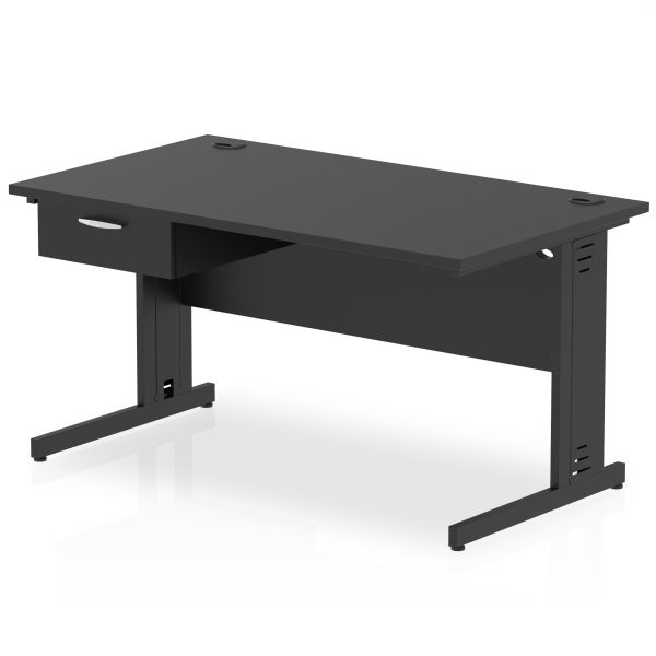 Pulse Cable Managed Straight Desk Black Frame With Single One Drawer Fixed Pedestal - Image 9
