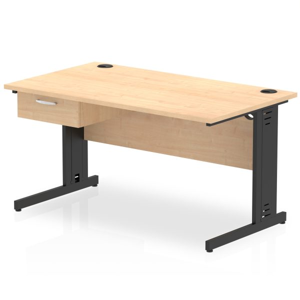 Pulse Cable Managed Straight Desk Black Frame With Single One Drawer Fixed Pedestal - Image 11