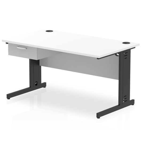 Pulse Cable Managed Straight Desk Black Frame With Single One Drawer Fixed Pedestal - Image 13