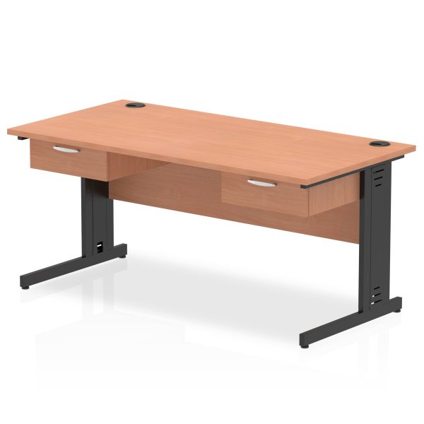Pulse Cable Managed Straight Desk Black Frame With Two One Drawer Fixed Pedestals