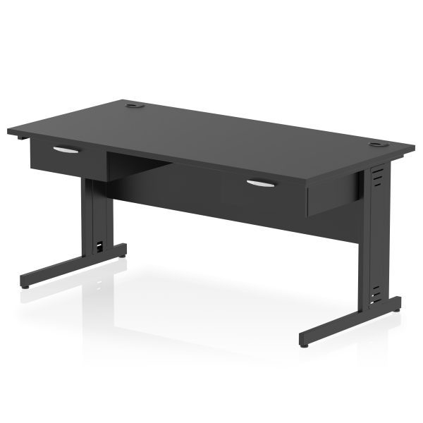 Pulse Cable Managed Straight Desk Black Frame With Two One Drawer Fixed Pedestals - Image 2