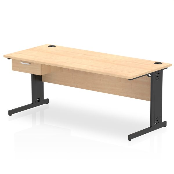 Pulse Cable Managed Straight Desk Black Frame With Single One Drawer Fixed Pedestal - Image 25