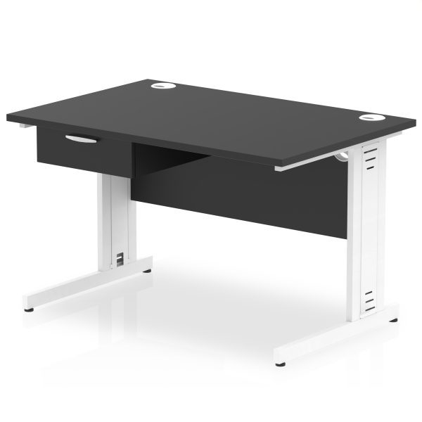Pulse Cable Managed Straight Desk White Frame With Single One Drawer Fixed Pedestal - Image 2