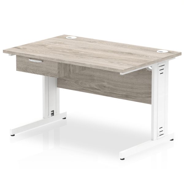 Pulse Cable Managed Straight Desk White Frame With Single One Drawer Fixed Pedestal - Image 3