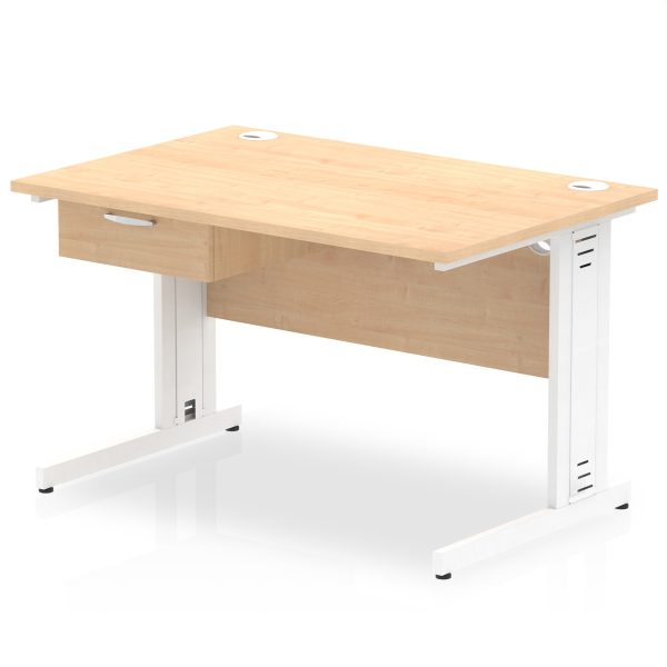 Pulse Cable Managed Straight Desk White Frame With Single One Drawer Fixed Pedestal - Image 4