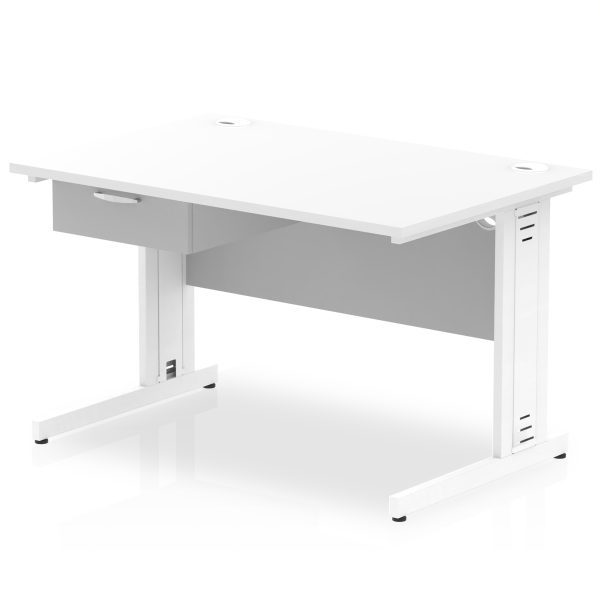 Pulse Cable Managed Straight Desk White Frame With Single One Drawer Fixed Pedestal - Image 6