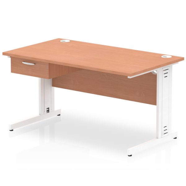 Pulse Cable Managed Straight Desk White Frame With Single One Drawer Fixed Pedestal - Image 8