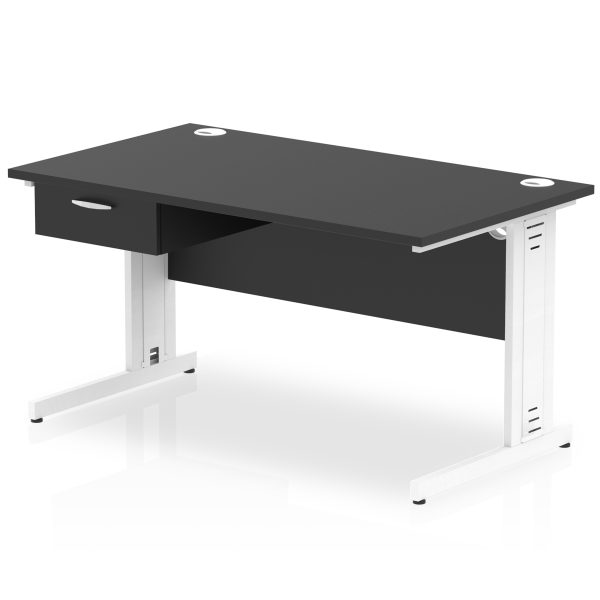 Pulse Cable Managed Straight Desk White Frame With Single One Drawer Fixed Pedestal - Image 9