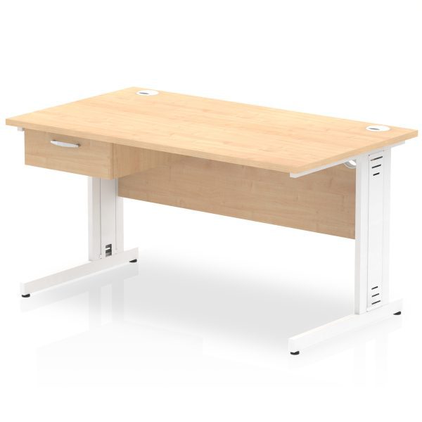 Pulse Cable Managed Straight Desk White Frame With Single One Drawer Fixed Pedestal - Image 11