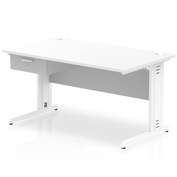 Pulse Cable Managed Straight Desk White Frame With Single One Drawer Fixed Pedestal - Image 13
