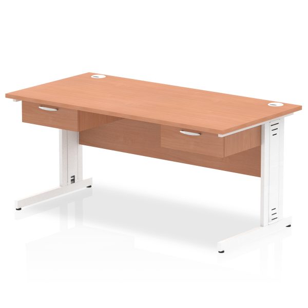 Pulse Cable Managed Straight Desk White Frame With Two One Drawer Fixed Pedestals