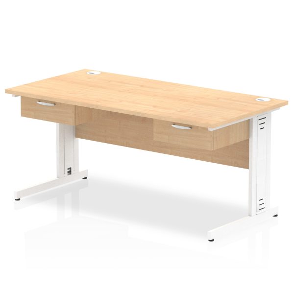 Pulse Cable Managed Straight Desk White Frame With Two One Drawer Fixed Pedestals - Image 4