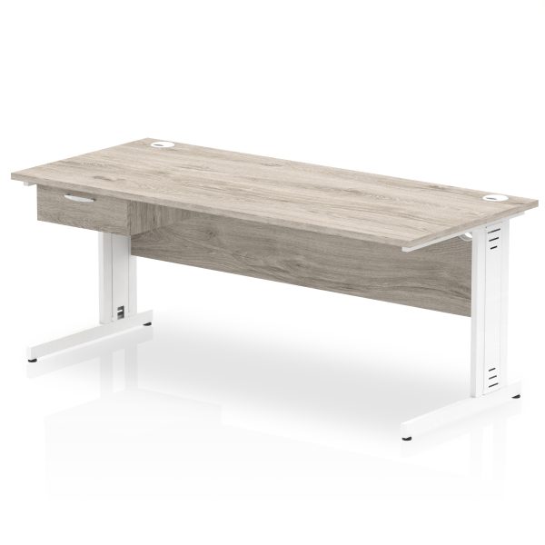 Pulse Cable Managed Straight Desk White Frame With Single One Drawer Fixed Pedestal - Image 24