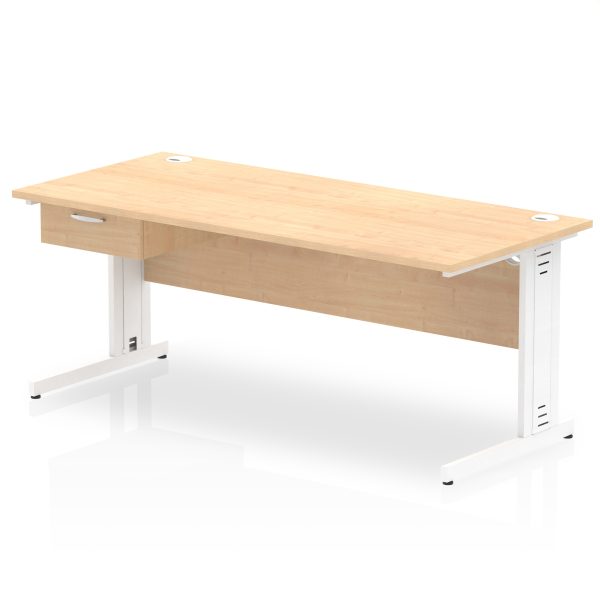 Pulse Cable Managed Straight Desk White Frame With Single One Drawer Fixed Pedestal - Image 25