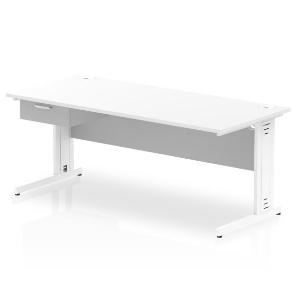 Pulse Cable Managed Straight Desk White Frame With Single One Drawer Fixed Pedestal - Image 27