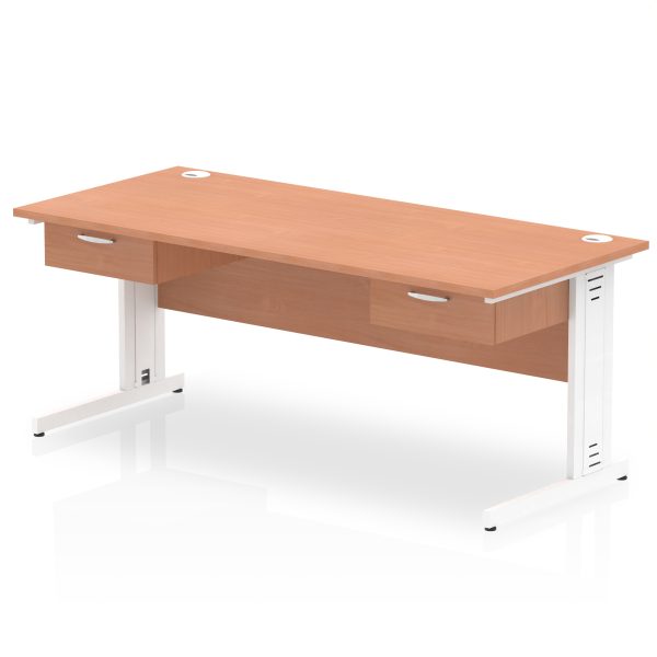 Pulse Cable Managed Straight Desk White Frame With Two One Drawer Fixed Pedestals - Image 8