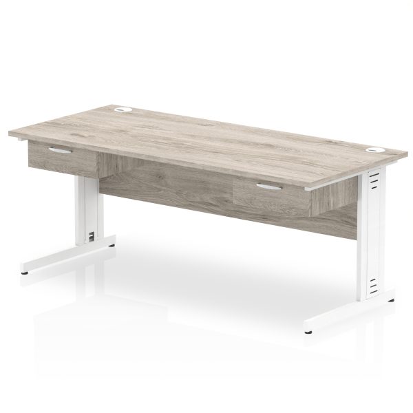 Pulse Cable Managed Straight Desk White Frame With Two One Drawer Fixed Pedestals - Image 10