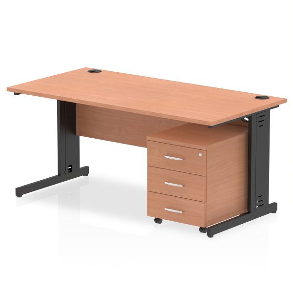 Pulse 1600mm Cable Managed Straight Desk With Mobile Pedestal - Image 32
