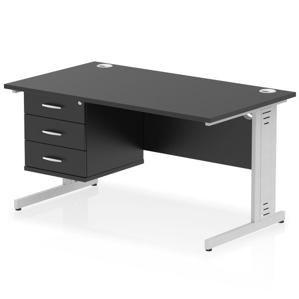 Pulse 1400mm Cable Managed Straight Desk With Single Fixed Pedestal - Image 37