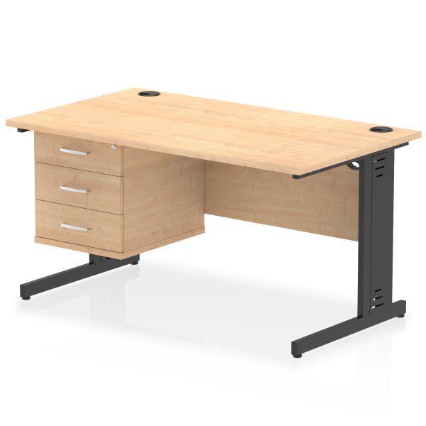 Pulse 1400mm Cable Managed Straight Desk With Single Fixed Pedestal - Image 38