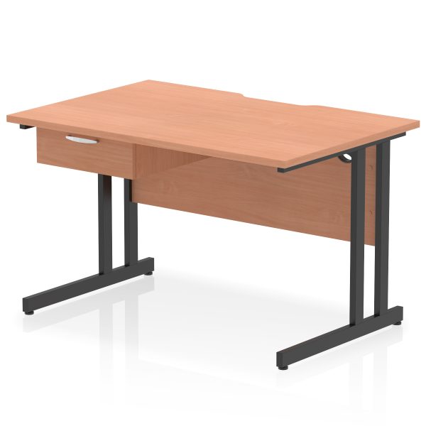 Pulse Scalloped Edge Cantilever Straight Desk With Single One Drawer Fixed Pedestal