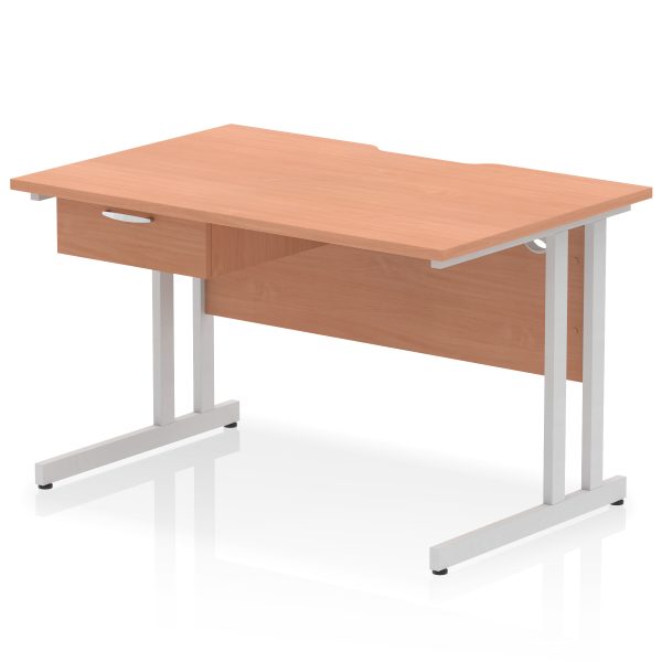 Pulse Scalloped Edge Cantilever Straight Desk With Single One Drawer Fixed Pedestal - Image 19