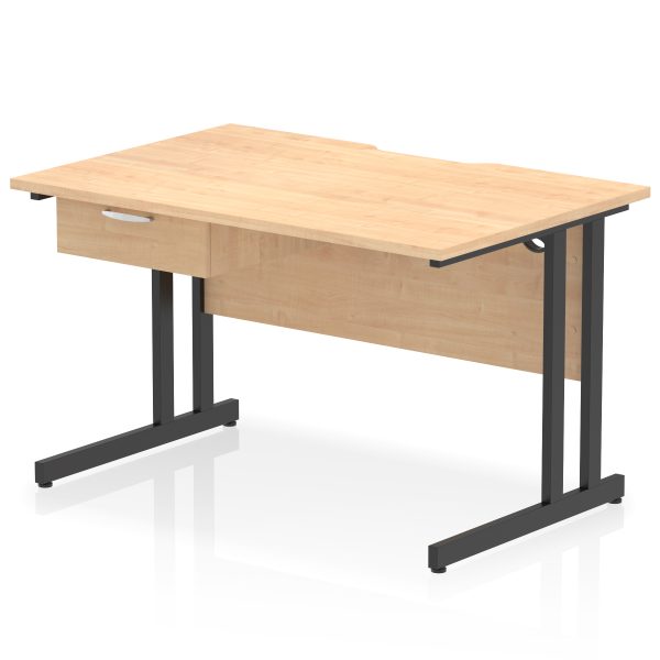 Pulse Scalloped Edge Cantilever Straight Desk With Single One Drawer Fixed Pedestal - Image 3