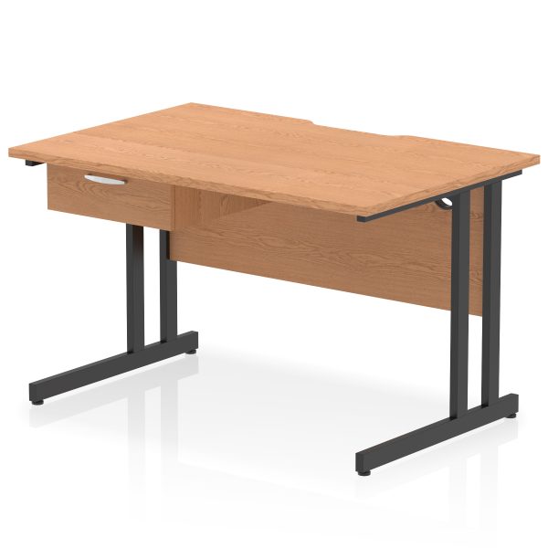 Pulse Scalloped Edge Cantilever Straight Desk With Single One Drawer Fixed Pedestal - Image 4