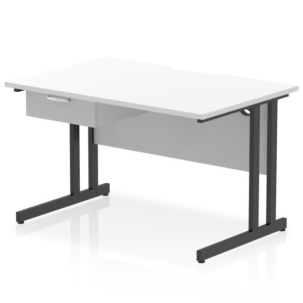 Pulse Scalloped Edge Cantilever Straight Desk With Single One Drawer Fixed Pedestal - Image 6