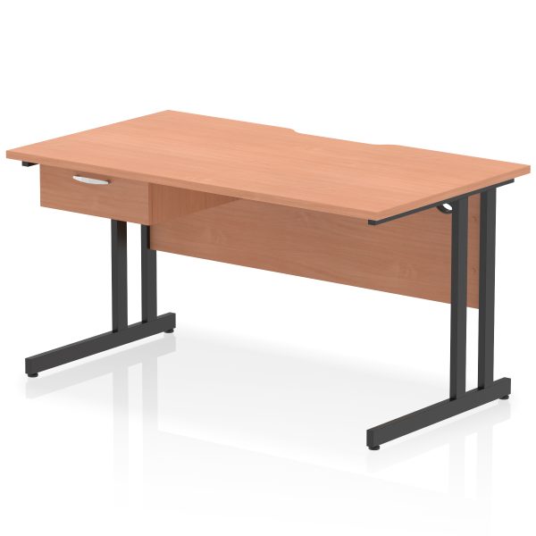 Pulse Scalloped Edge Cantilever Straight Desk With Single One Drawer Fixed Pedestal - Image 7