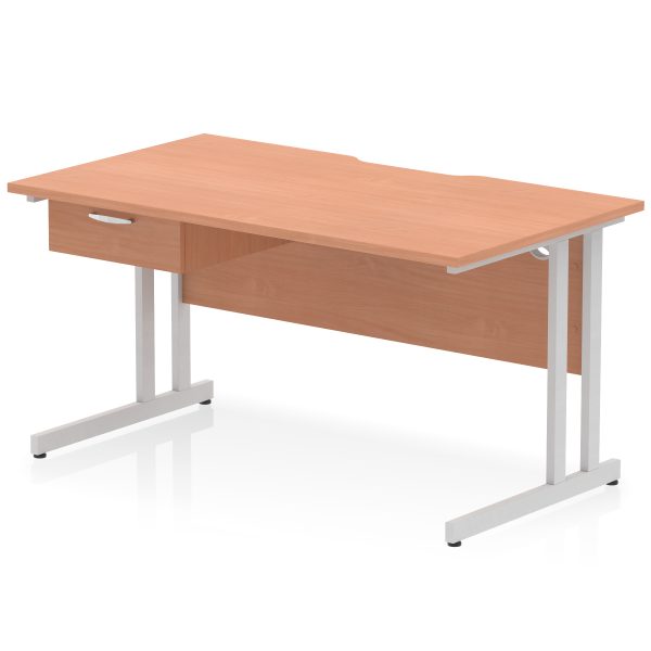 Pulse Scalloped Edge Cantilever Straight Desk With Single One Drawer Fixed Pedestal - Image 25