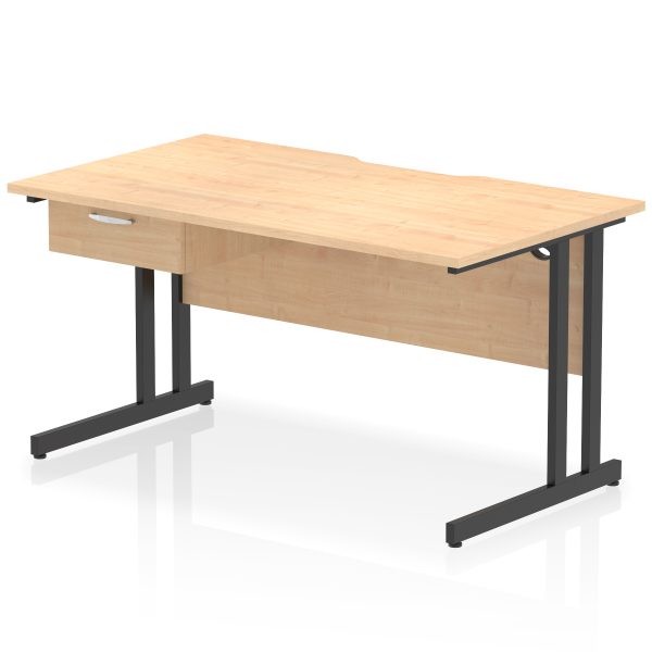 Pulse Scalloped Edge Cantilever Straight Desk With Single One Drawer Fixed Pedestal - Image 9