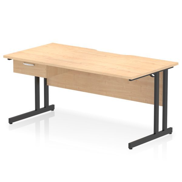 Pulse Scalloped Edge Cantilever Straight Desk With Single One Drawer Fixed Pedestal - Image 15