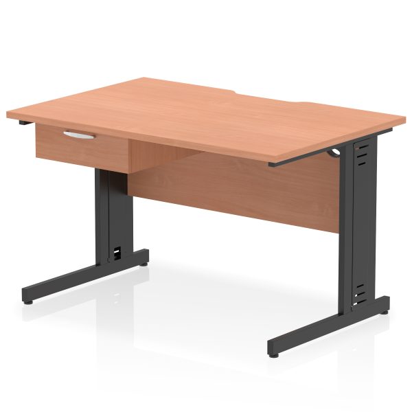 Pulse Scalloped Edge Cable Managed Straight Desk With Single One Drawer Fixed Pedestal