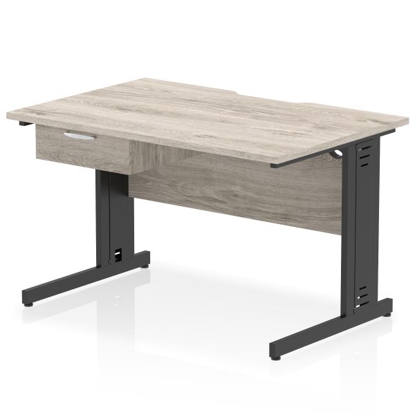Pulse Scalloped Edge Cable Managed Straight Desk With Single One Drawer Fixed Pedestal - Image 2