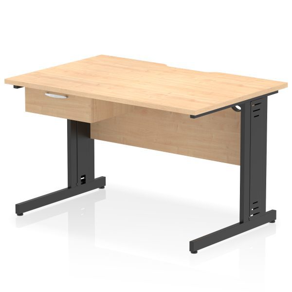 Pulse Scalloped Edge Cable Managed Straight Desk With Single One Drawer Fixed Pedestal - Image 3