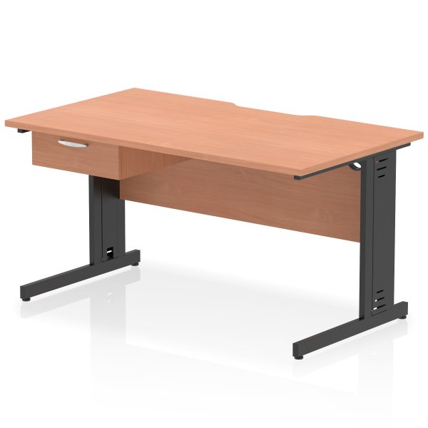 Pulse Scalloped Edge Cable Managed Straight Desk With Single One Drawer Fixed Pedestal - Image 7