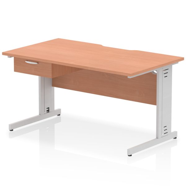 Pulse Scalloped Edge Cable Managed Straight Desk With Single One Drawer Fixed Pedestal - Image 25