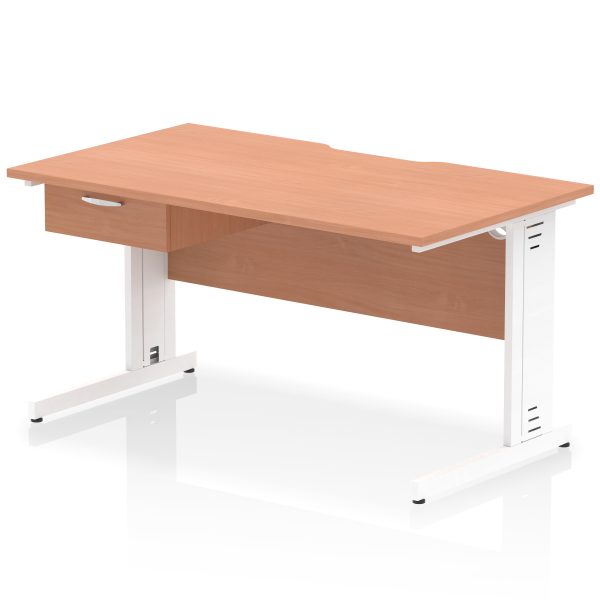 Pulse Scalloped Edge Cable Managed Straight Desk With Single One Drawer Fixed Pedestal - Image 46