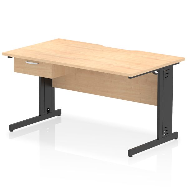 Pulse Scalloped Edge Cable Managed Straight Desk With Single One Drawer Fixed Pedestal - Image 9