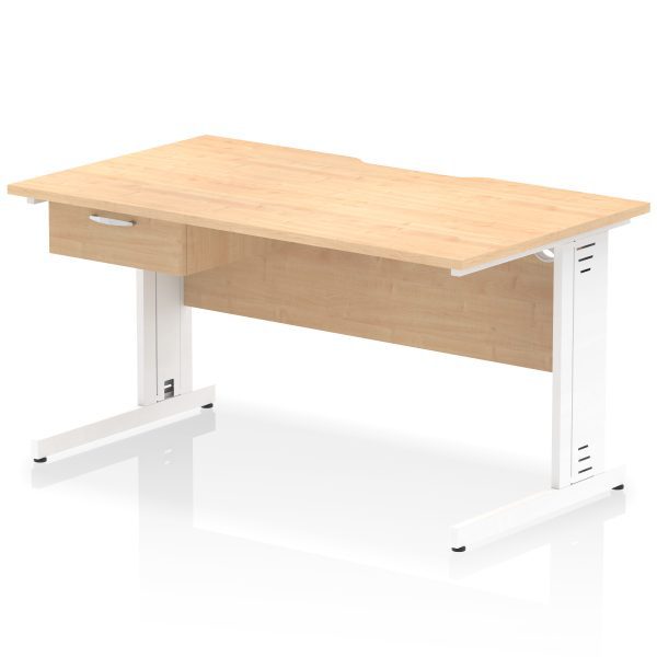 Pulse Scalloped Edge Cable Managed Straight Desk With Single One Drawer Fixed Pedestal - Image 48