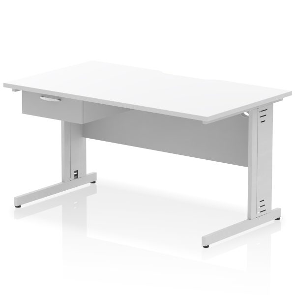 Pulse Scalloped Edge Cable Managed Straight Desk With Single One Drawer Fixed Pedestal - Image 30