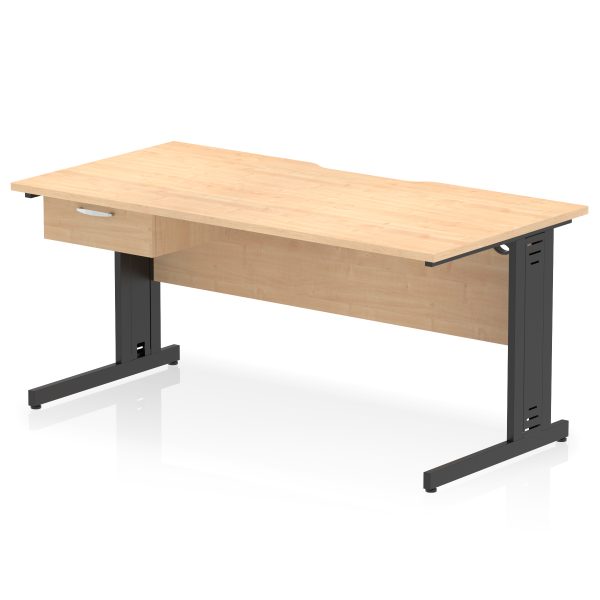 Pulse Scalloped Edge Cable Managed Straight Desk With Single One Drawer Fixed Pedestal - Image 15